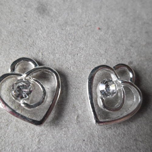 X 1 pendentif coeur strass blanc en métal argenté 13 x 12 mm 