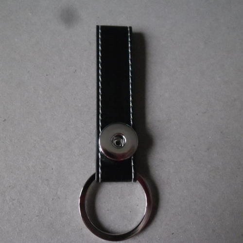 X 1 porte-clés/porte-clefs cuir noir pu pour bouton pression 11 x 3,5 cm