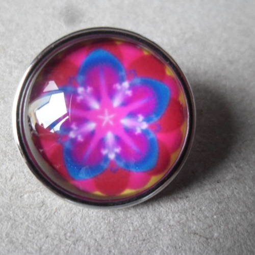 X 1 bouton pression(bijou)rond verre dome motif fleur 18 mm 