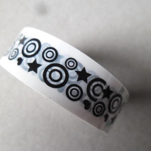 X 10 mètres rubans adhésif masking tape blanc/noir motif rond/étoile repositionnable 15 mm 