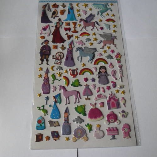 X 1 planche de mixte stickers autocollants princesse multicolore plastique bombé 