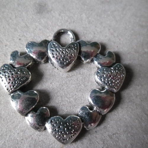 X 2 pendentifs/breloque forme coeur motif coeur métal argent vieilli 25 x 27 mm 