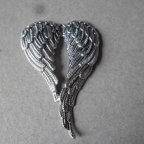 X 1 grand pendentif aile d'ange argent vieilli 6,9 x 4,7 cm 