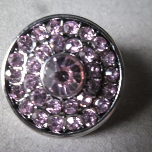 X 1 bouton pression(bijoux)rond strass rose argenté 18,5 mm 