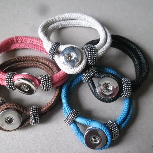 X 5 mixte bracelets cuir 5 couleurs pu pour bouton pression argenté 21 cm