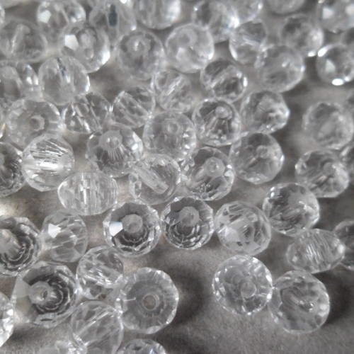 X 100 perles rondelle cristal verre quartz blanc à facette  6 mm