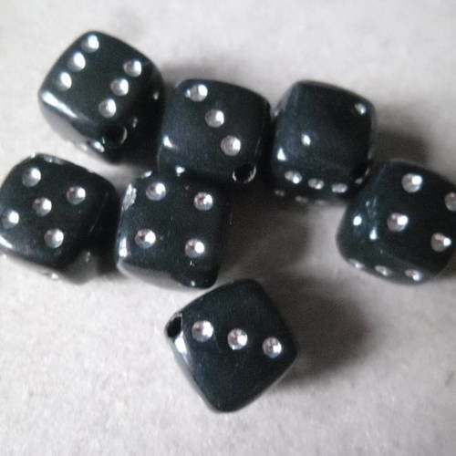 X 10 perles intercalaires forme dé carré noir acrylique 9 x 9 mm 