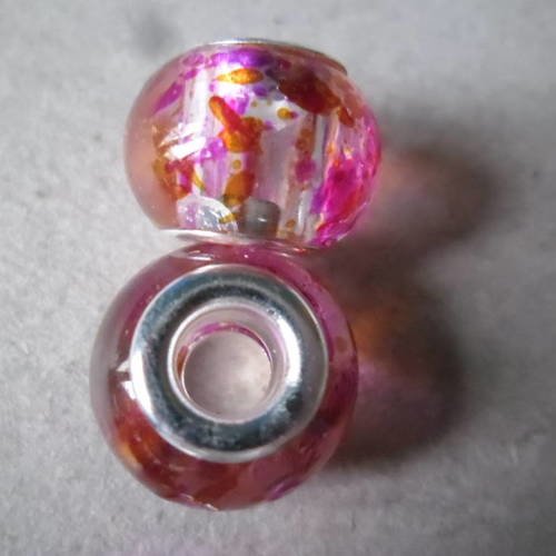 X 2 perles européen en verre transparent à motif rose argenté 14 x 11 mm 