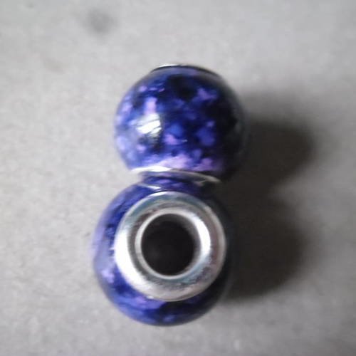 X 2 perles européen en verre violet à motif argenté 15 x 11 mm 
