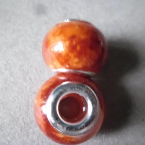 X 2 perles européen en verre orange/marron argenté 15 x 11 mm 