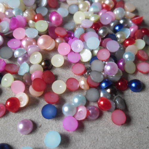 X 100 mixte demi-perles strass multicolore satiné à coller acrylique 4 mm 