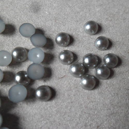 X 100 demi-perles strass gris satiné à coller acrylique 4 mm 
