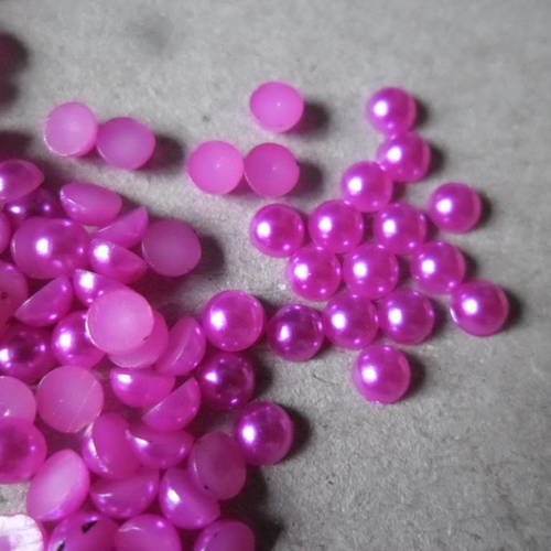 X 100 demi-perles strass fuchsia satiné à coller acrylique 4 mm 
