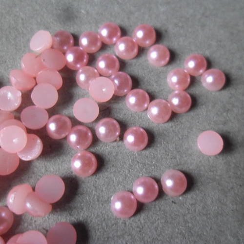 X 100 demi-perles strass rose satiné à coller acrylique 4 mm 