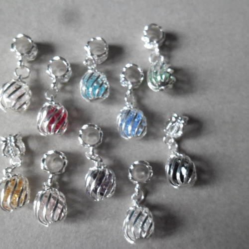 X 10 mixte pendentifs perle cristal cage métal argenté 26 x 10 mm 