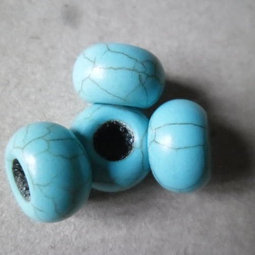 X 2 perles  spacer turquoise bleu sans noyau 14 x 8,5 mm 