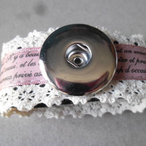 Nouveauté x 1 bracelet tissu rose clair support pour grand bouton pression 22,5 x 3,3 cm 