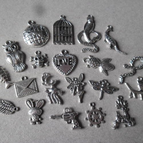 X 20 mixte pendentifs/breloque à divers motifs métal argent vieilli 30 x 25-18 x 15 mm n°10 