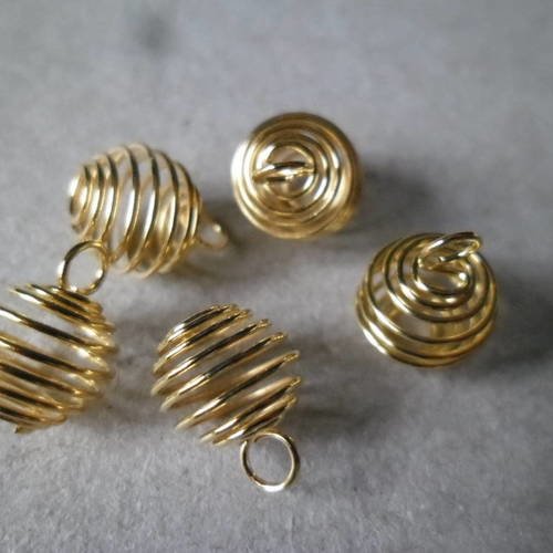 X 10 pendentifs cage spirale cage à perles/pierre couleur doré 9 x 8 mm 