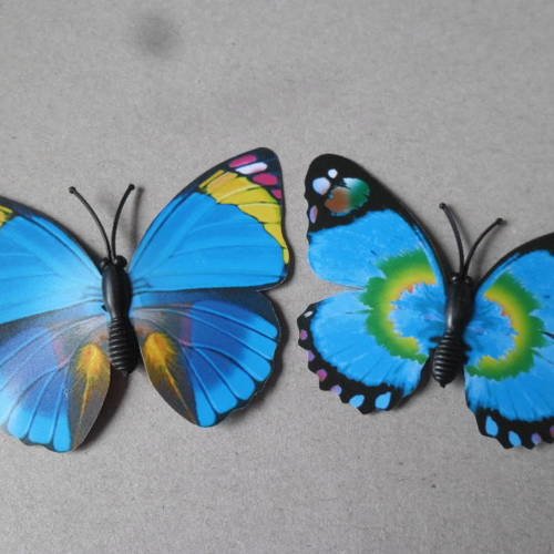 X 2 mixte embellissements papillons 3d ton bleu plastique à coller 7 x 6  cm n°9 