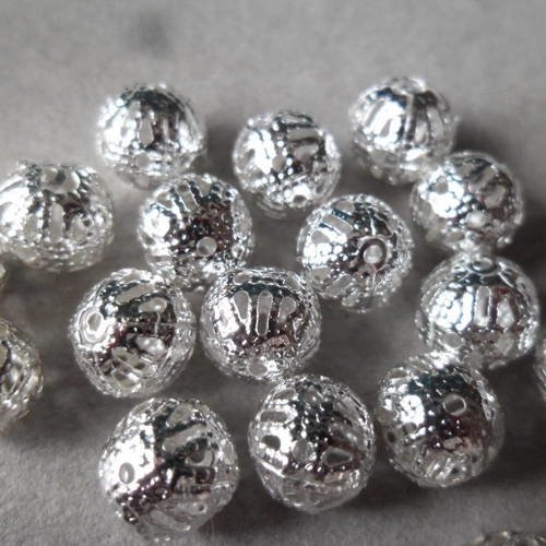 X 10 perles intercalaires boule filigrane argenté 8 mm 