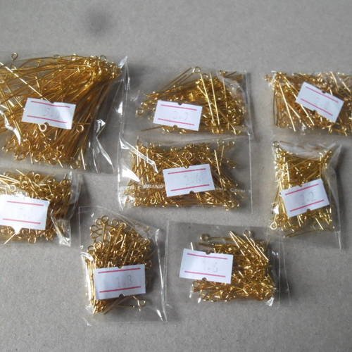 X 1 gros lot de 800 mixte clous/tiges à tete ronde creuse doré 0,7 mm 