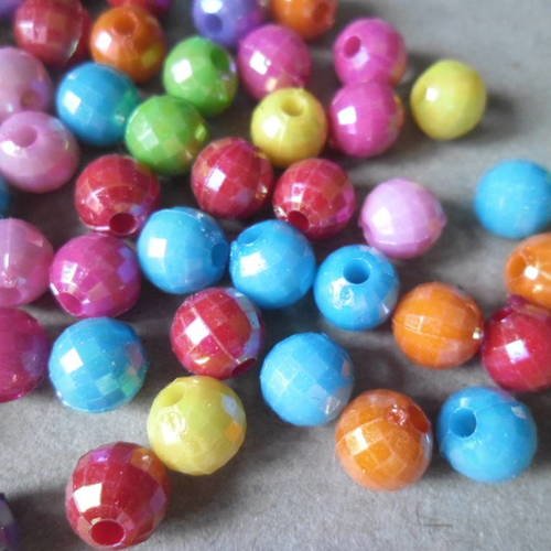 X 30 mixte perles intercalaire ronde facette multicolore acrylique 8 mm 
