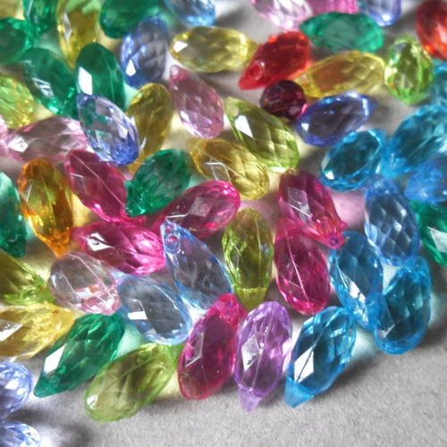 X 30 mixte perles goutte d'eau multicolore à facette acrylique 13 x 6,3 mm 