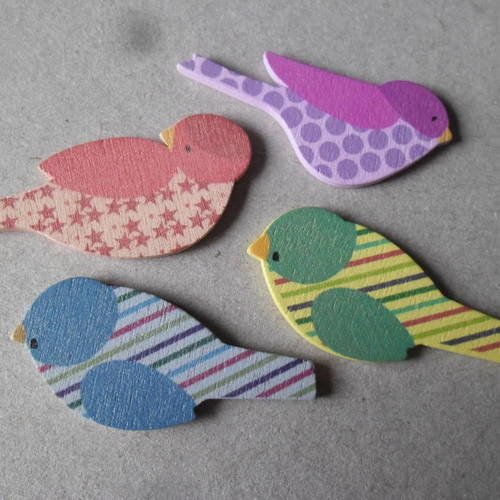 X 4 mixte embellissements bois motif oiseau multicolore 5 x 2,3 cm 