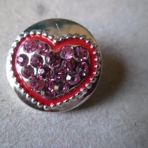 X 1 bouton pression(bijou)rond motif coeur strass rouge 19 mm 