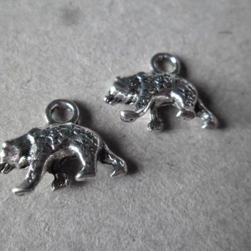 X 5 pendentifs/breloque ours polaire  argent vieilli 16 x 12 mm 
