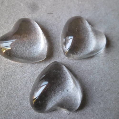 X 5 cabochons dome coeur en verre transparent 16 x 16 mm 