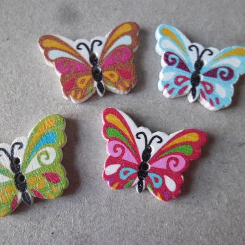 X 5 mixte boutons en bois papillons multicolore 2 trous 24 x 23 mm 
