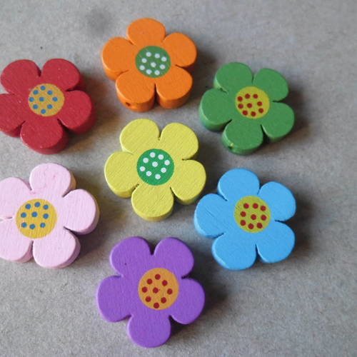 X 10 mixte perle bois fleur multicolore à motif 19,4 x 19,6 mm 