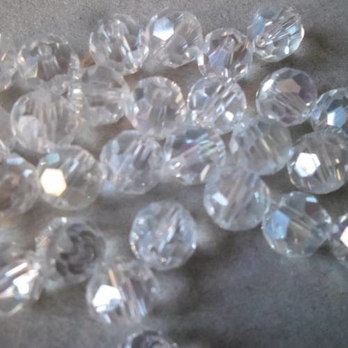 X 10 perles cristal verre quartz blanche ab  à facettes 8 mm 