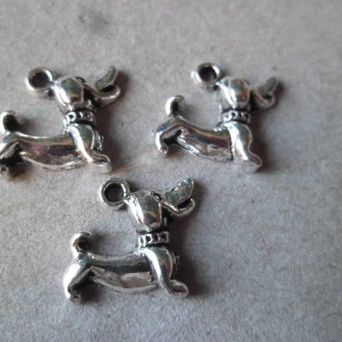 X 5 pendentifs/breloque motif chien métal argenté 18 x 15 mm 