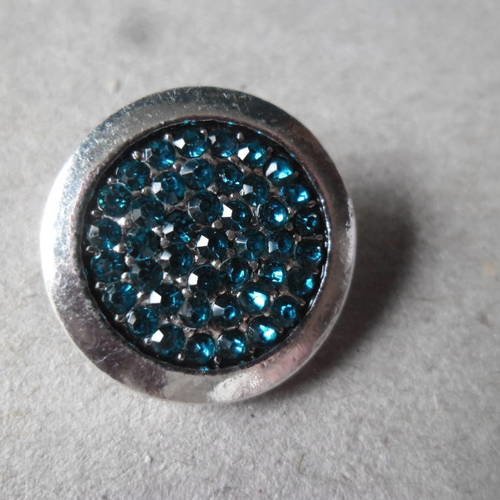 X 1 bouton pression(bijou)rond strass bleu contour argenté 19 mm 