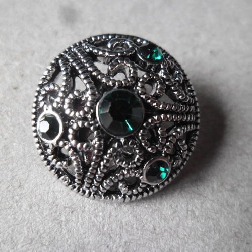 X 1 bouton pression(bijou)rond ajouré strass vert à motif argenté 20 mm 