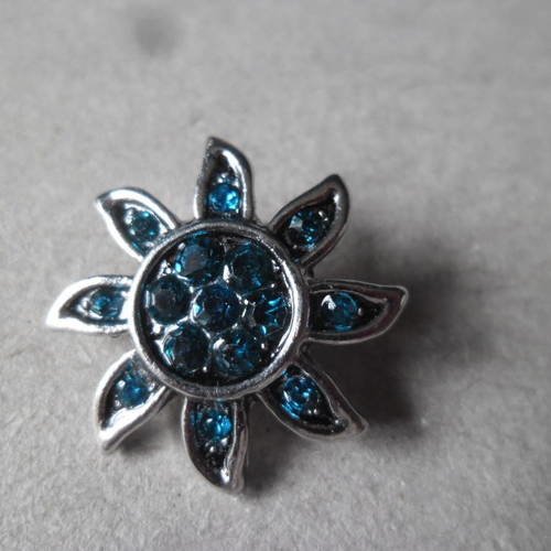 X 1 bouton pression(bijou)fleur soleil strass bleu foncé argenté 21 mm 