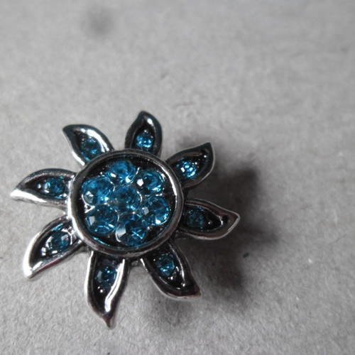 X 1 bouton pression(bijou)fleur soleil strass bleu argenté 21 mm 