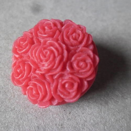 X 1 bouton pression(bijou)rond rouge motif fleur en résine 20,5 mm 