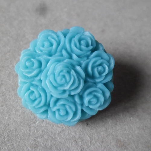 X 1 bouton pression(bijou)rond turquoise motif fleur en résine 20,5 mm 