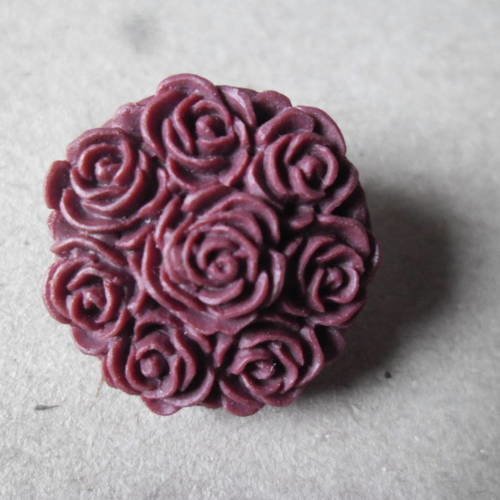 X 1 bouton pression(bijou)rond bordeaux motif fleur en résine 20,5 mm 