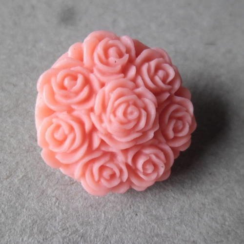 X 1 bouton pression(bijou)rond rose/saumon motif fleur en résine 20,5 mm 