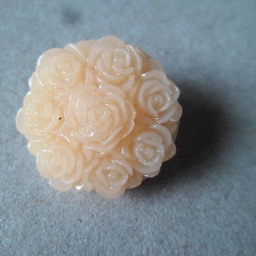 X 1 bouton pression(bijou)rond orange clair motif fleur en résine 20,5 mm 