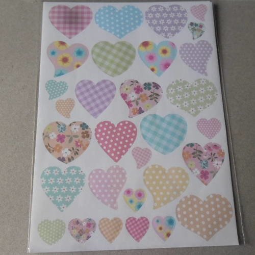 X 1 planche de stickers autocollants forme coeur multicolore à motif