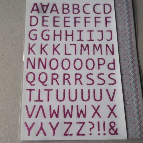 X 1 planche de stickers autocollants lettre/alphabet fuchsia pailleté 12 mm 