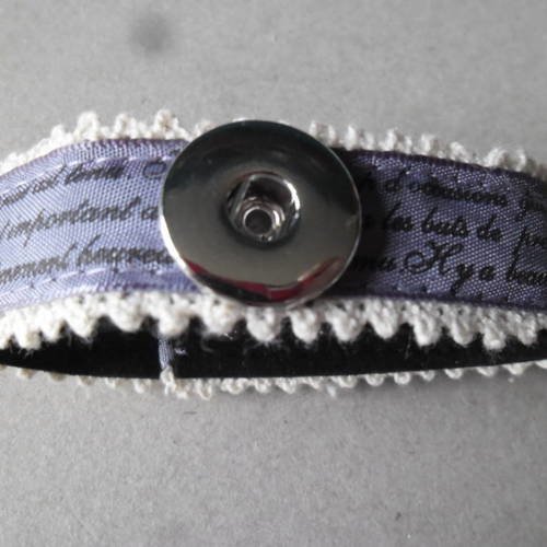 X 1 bracelet tissu violet motif lettre pour bouton pression argenté 22,5 cm 