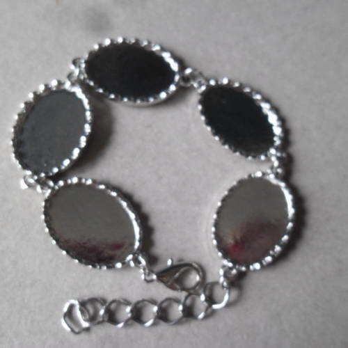 X 1 bracelet support 5 cabochons ovale fermoir mousqueton argenté 19 cm 