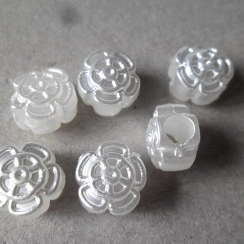 X 10 perles européen forme fleur blanche abs plastique 11 x 10 mm 
